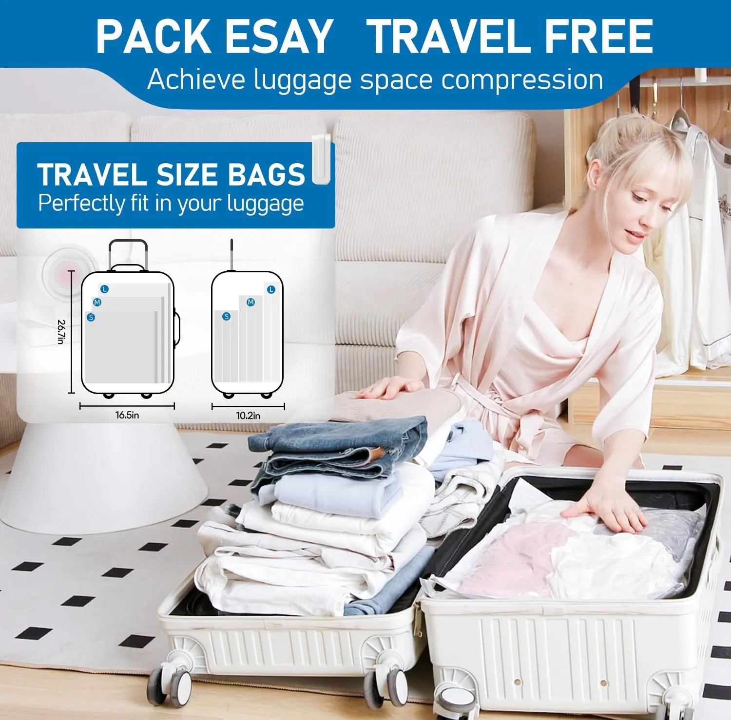 Vacuum Storage Bags for Travel, 10 Pack Vacuum Seal Bags for Clothing Travel, Vacuum Sealer Bags with High Pressure Electric Pump, Portable Space Saver Bags for Luggage Traveling