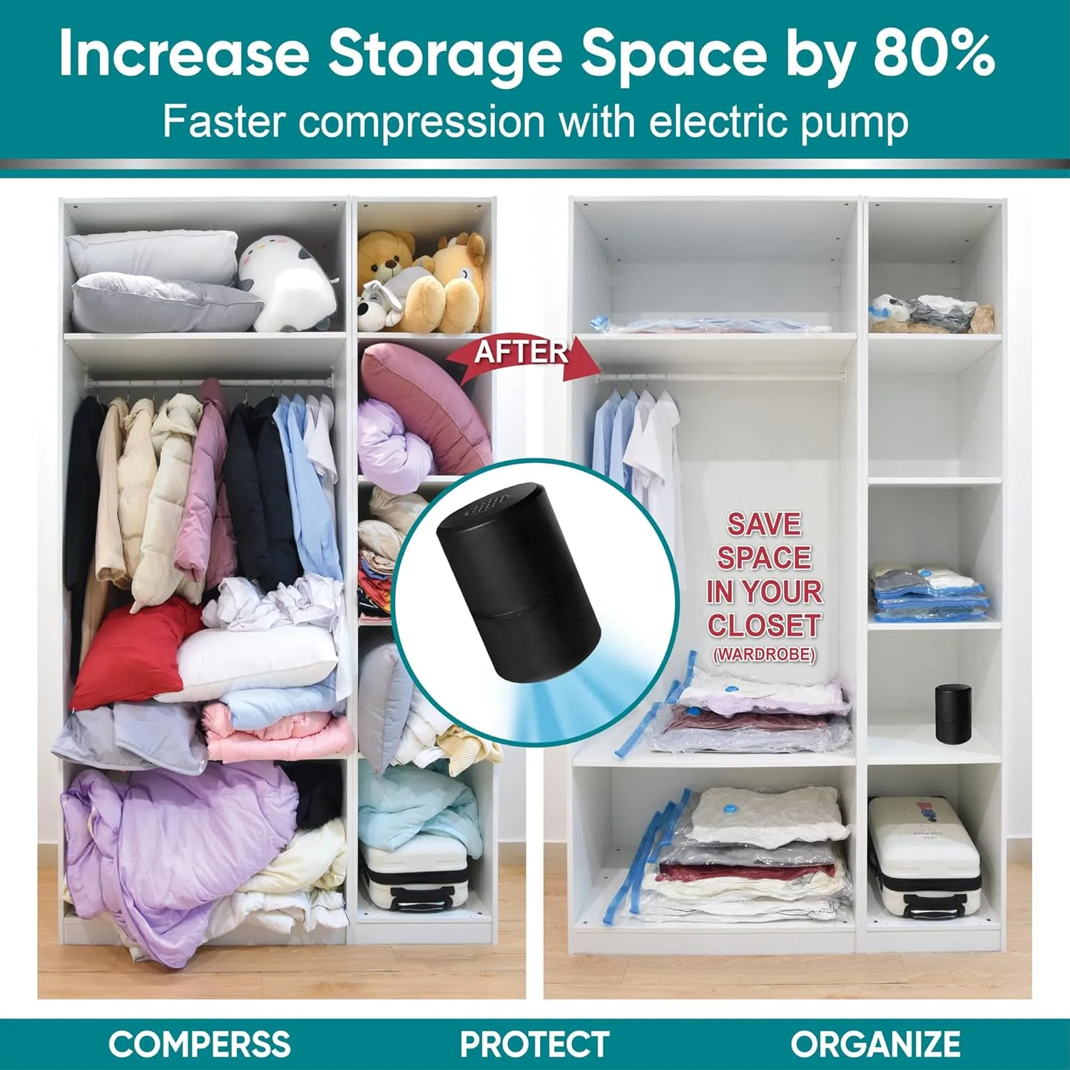 Vacuum Storage Bags with Electric Air Pump, 12 Jumbo (39.4x27.5in), Space Saver Bags with Pump, Storage Vacuum Sealed Bags for Clothes, Comforters, Blankets, Bedding