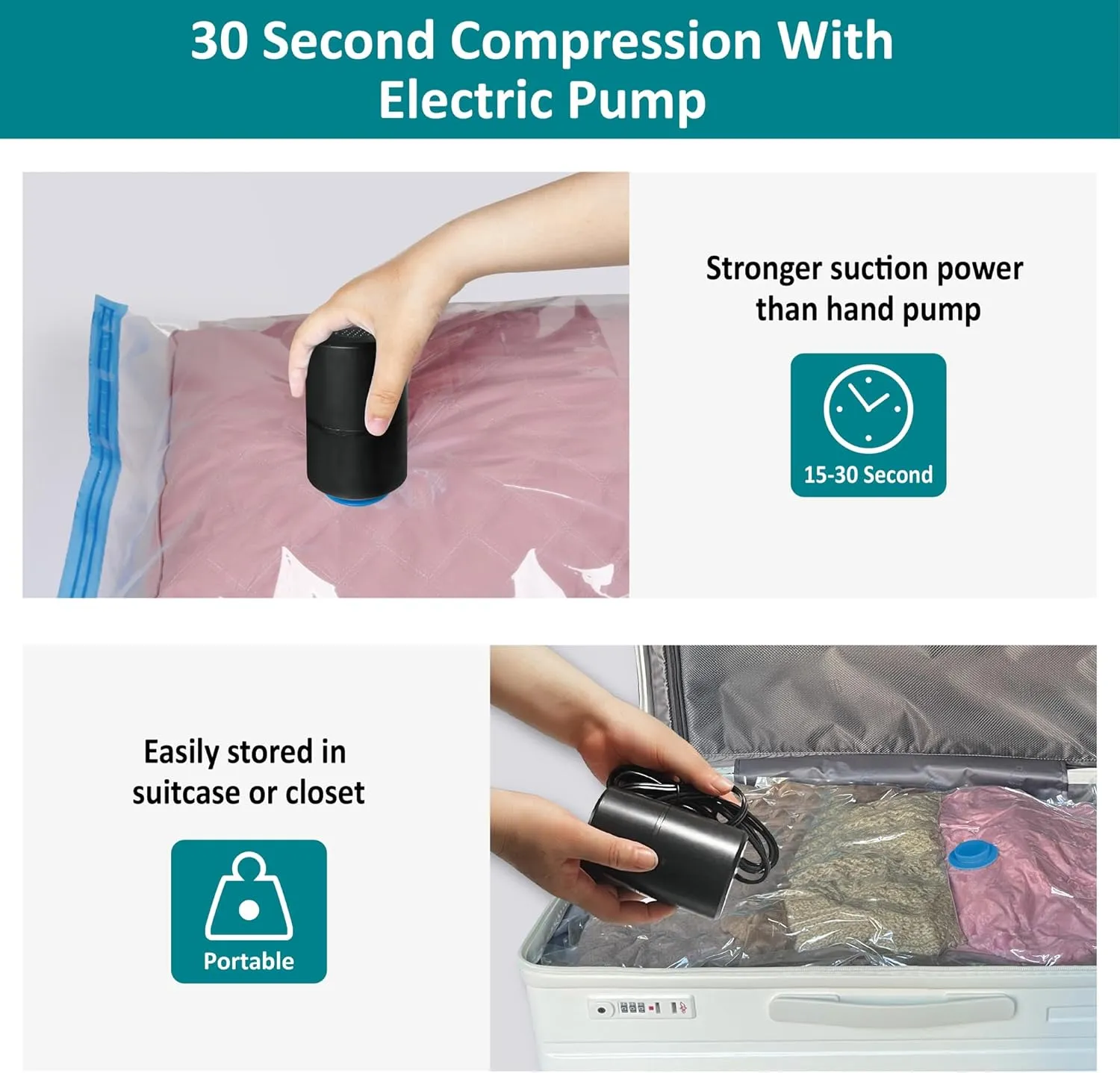 Vacuum Storage Bags with Electric Air Pump, 12 Jumbo (39.4x27.5in), Space Saver Bags with Pump, Storage Vacuum Sealed Bags for Clothes, Comforters, Blankets, Bedding