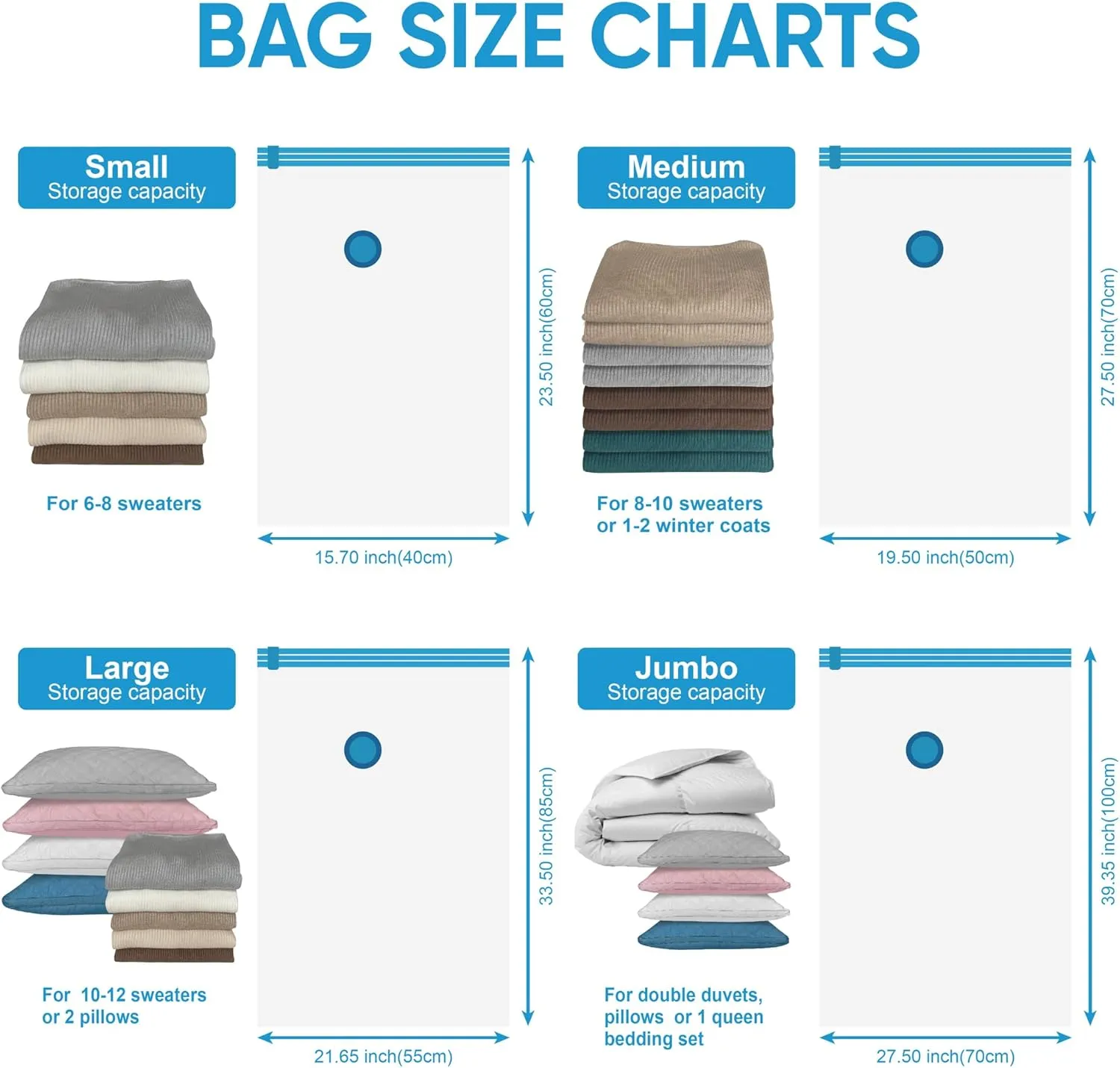 Vacuum Storage Bags with Electric Air Pump, 12 Large (33.5x21.7in), Space Saver Bags with Pump, Storage Vacuum Sealed Bags for Clothes, Comforters, Blankets, Bedding