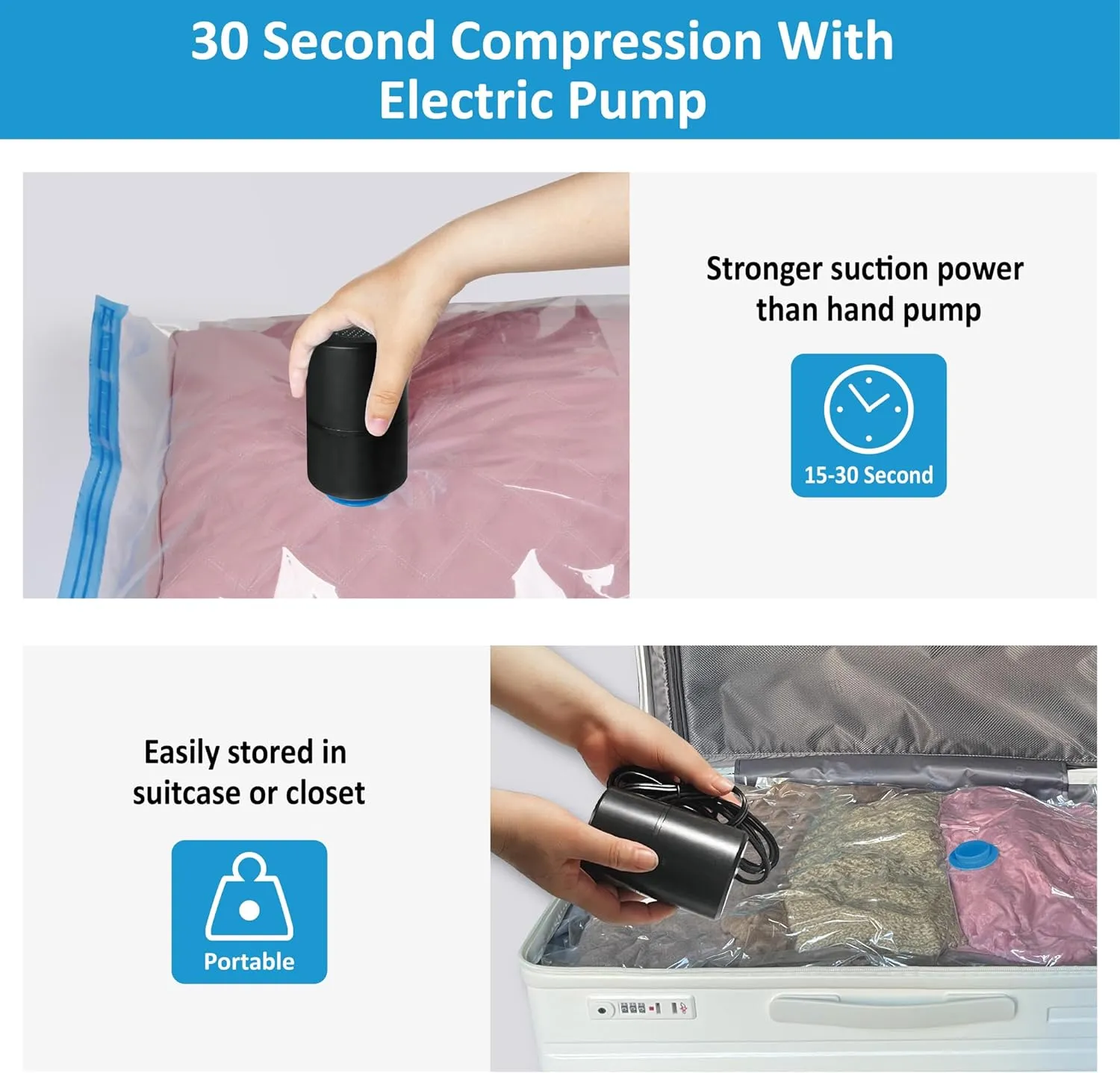 Vacuum Storage Bags with Electric Air Pump, 12 Large (33.5x21.7in), Space Saver Bags with Pump, Storage Vacuum Sealed Bags for Clothes, Comforters, Blankets, Bedding