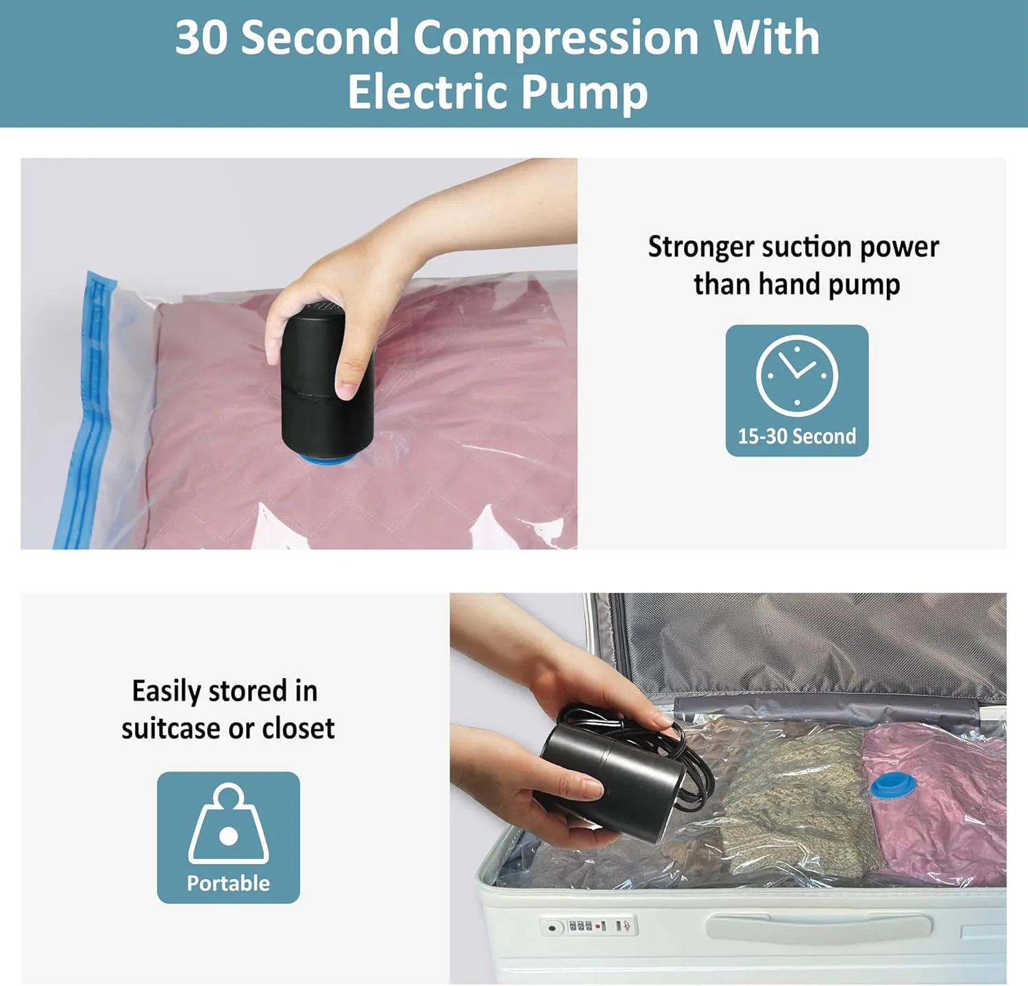 Vacuum Storage Bags with Electric Pump, 16 Pack (3 Jumbo/3 Large/5 Medium/5 Small), Space Saver Bags with Pump, Storage Vacuum Sealed Bags for Clothes, Comforters, Blankets, Bedding