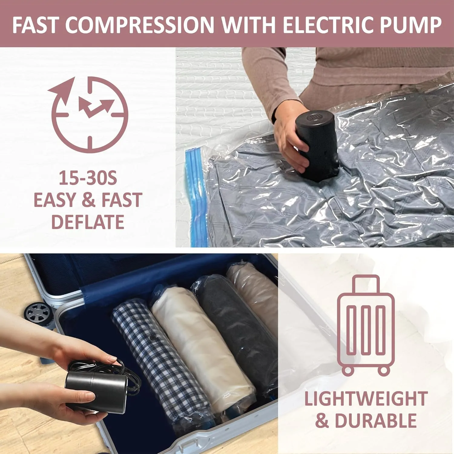 Vacuum Storage Bags with Electric Pump, 16 Pack (3 Jumbo/3 Large/5 Medium/5 Small), Space Saver Bags with Pump, Storage Vacuum Sealed Bags for Clothes, Comforters, Blankets, Bedding