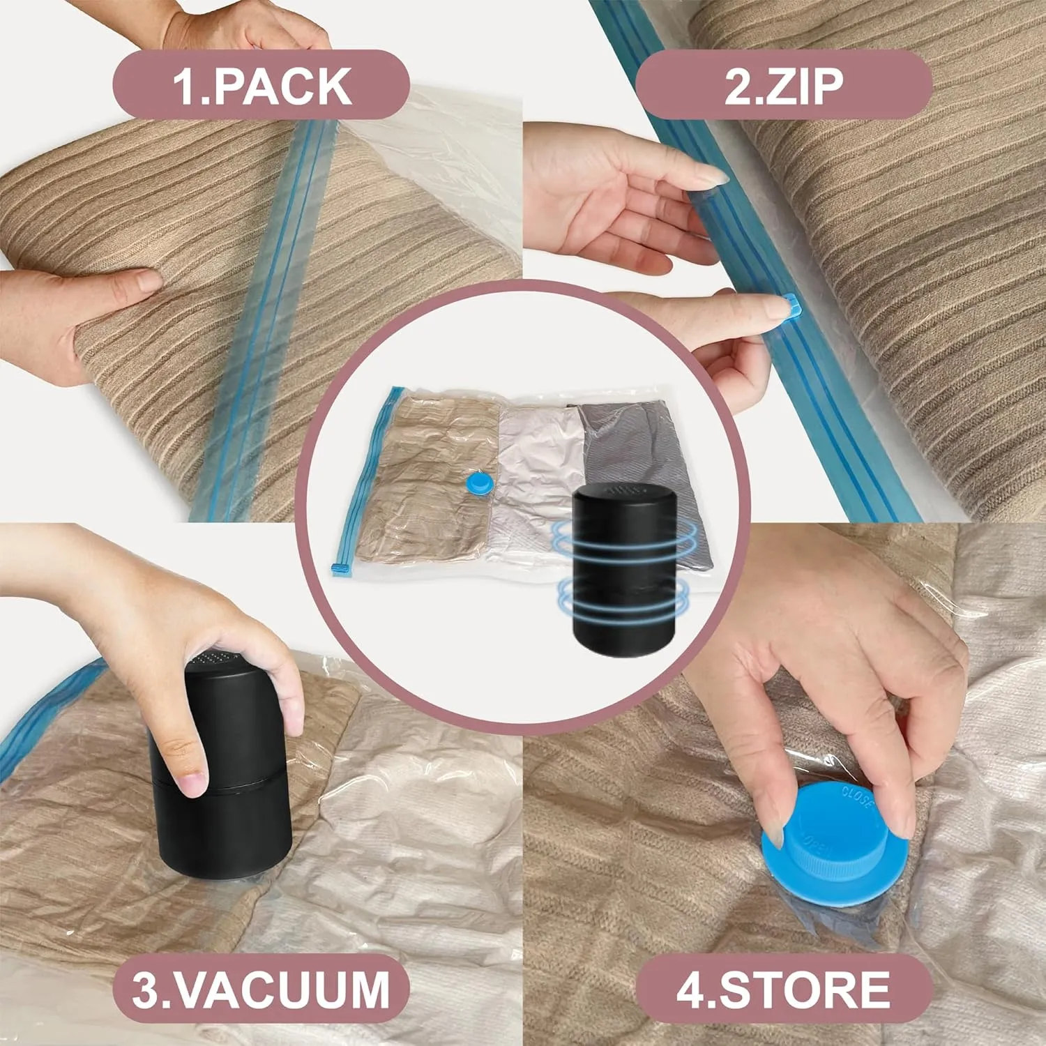 Vacuum Storage Bags with Electric Pump, 16 Pack (3 Jumbo/3 Large/5 Medium/5 Small), Space Saver Bags with Pump, Storage Vacuum Sealed Bags for Clothes, Comforters, Blankets, Bedding