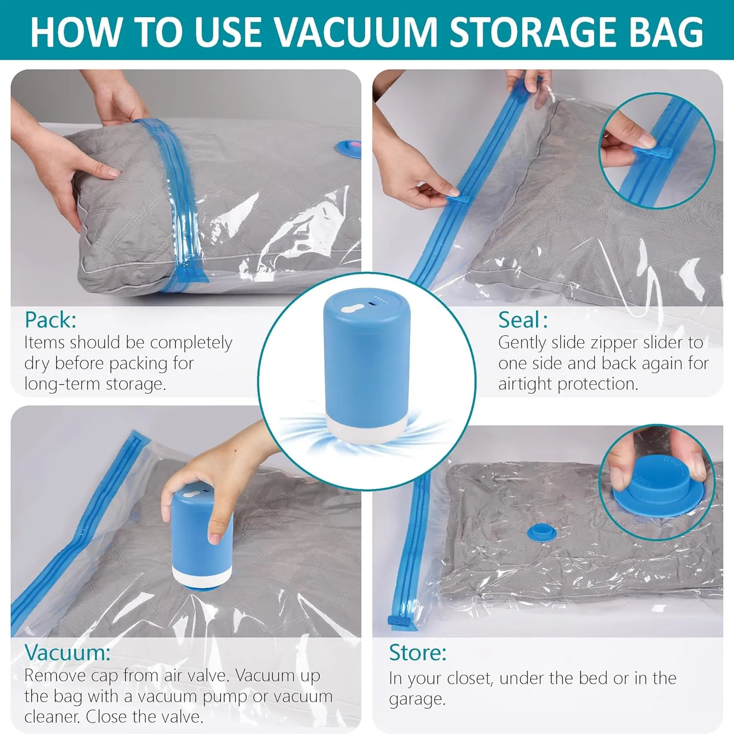 Vacuum Storage Bags with Electric Pump, 26 Pack (3 Jumbo/3 Large/10 Medium/10 Small) Vacuum Seal Space Saver Bags for Clothing, Pillows, Blanket, Bedding, Comforters