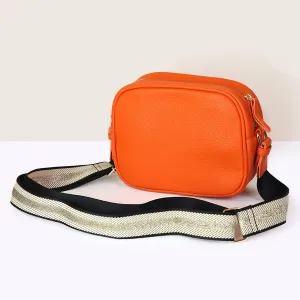 Vegan Leather Camera Bag With Strap | Orange