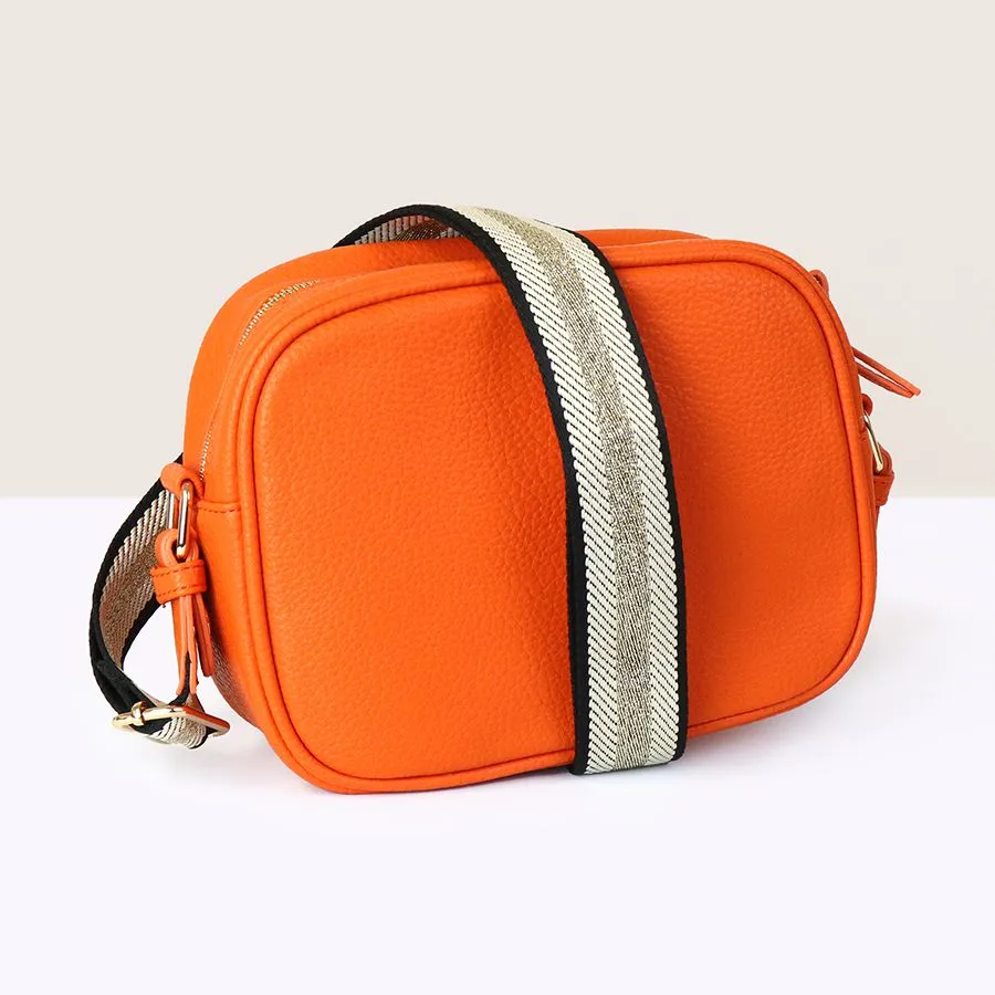 Vegan Leather Camera Bag With Strap | Orange