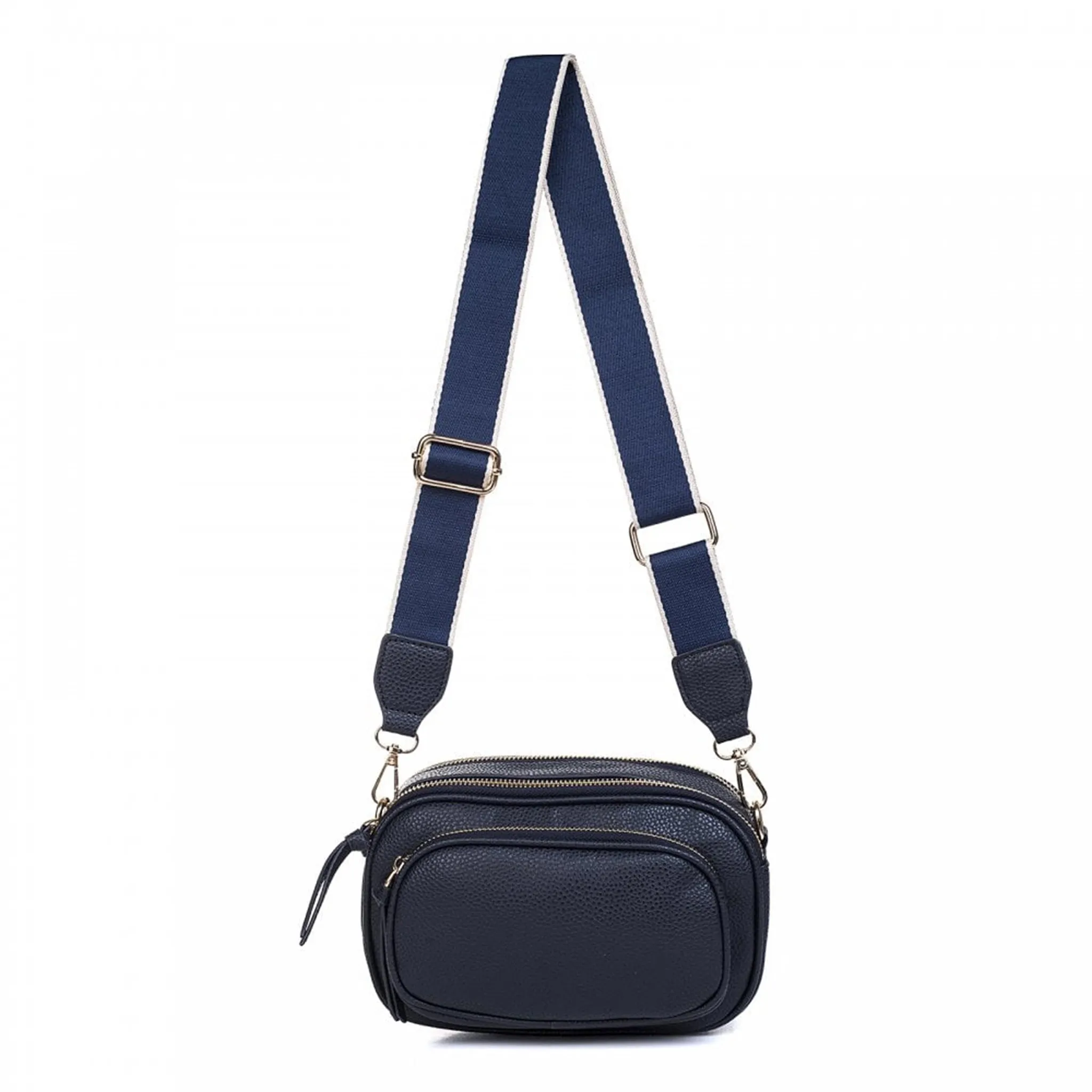 Vegan Leather Double Zip Camera Bag | Navy