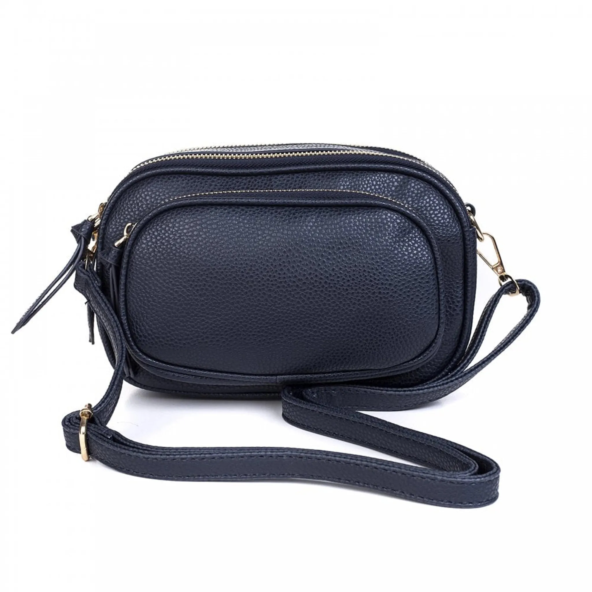 Vegan Leather Double Zip Camera Bag | Navy