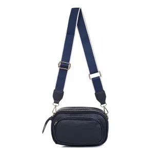 Vegan Leather Double Zip Camera Bag | Navy