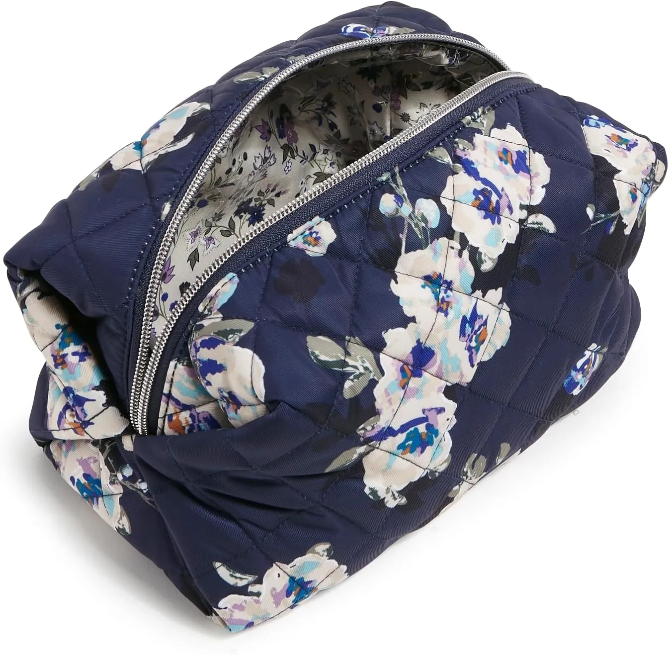 Vera Bradley Women's Performance Twill Large Cosmetic Makeup Organizer Bag, Blooms and Branches Navy, One Size