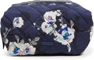 Vera Bradley Women's Performance Twill Medium Cosmetic Makeup Organizer Bag, Blooms and Branches Navy, One Size