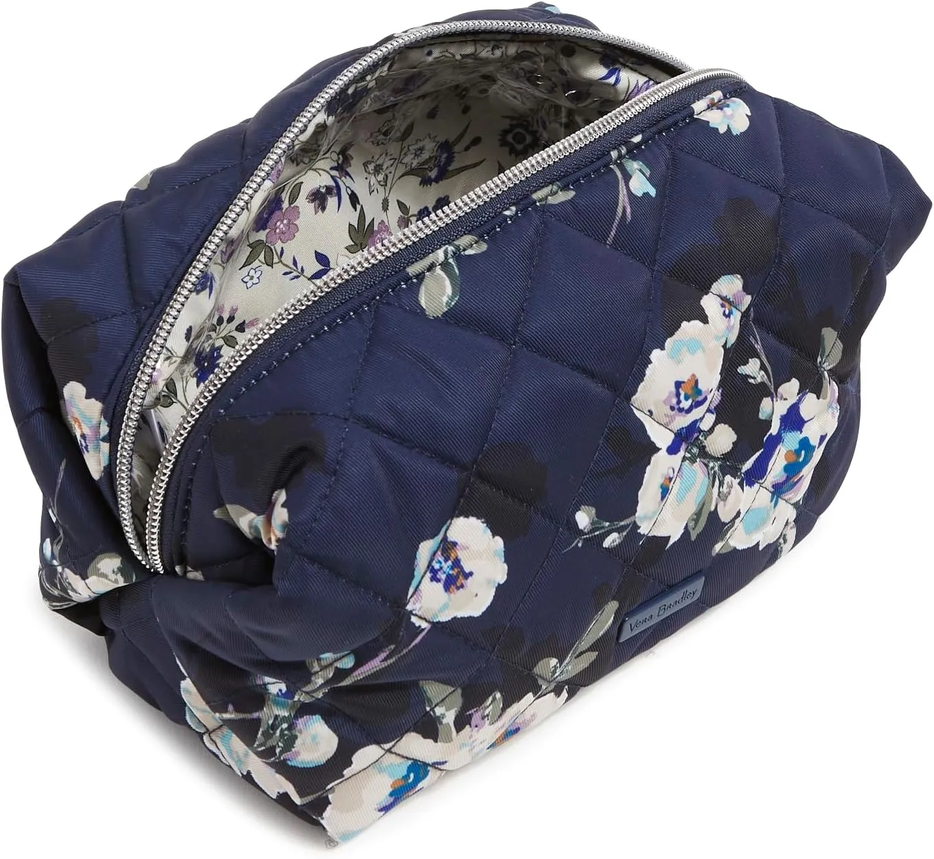 Vera Bradley Women's Performance Twill Medium Cosmetic Makeup Organizer Bag, Blooms and Branches Navy, One Size