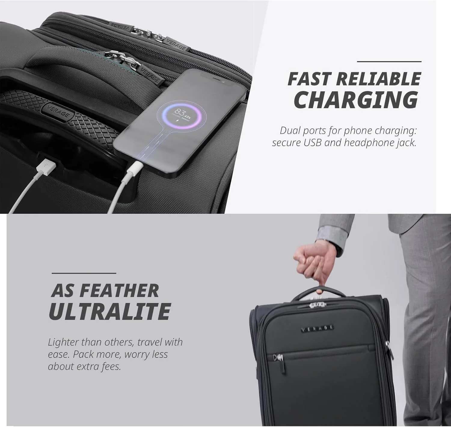 Verage Under Seat Luggage with Wheels, Softside Small Suitcase Spinner Carry On Luggage Bags for Airlines Airplanes Short Trip Men Women (Grey, 14-Inch Underseat)