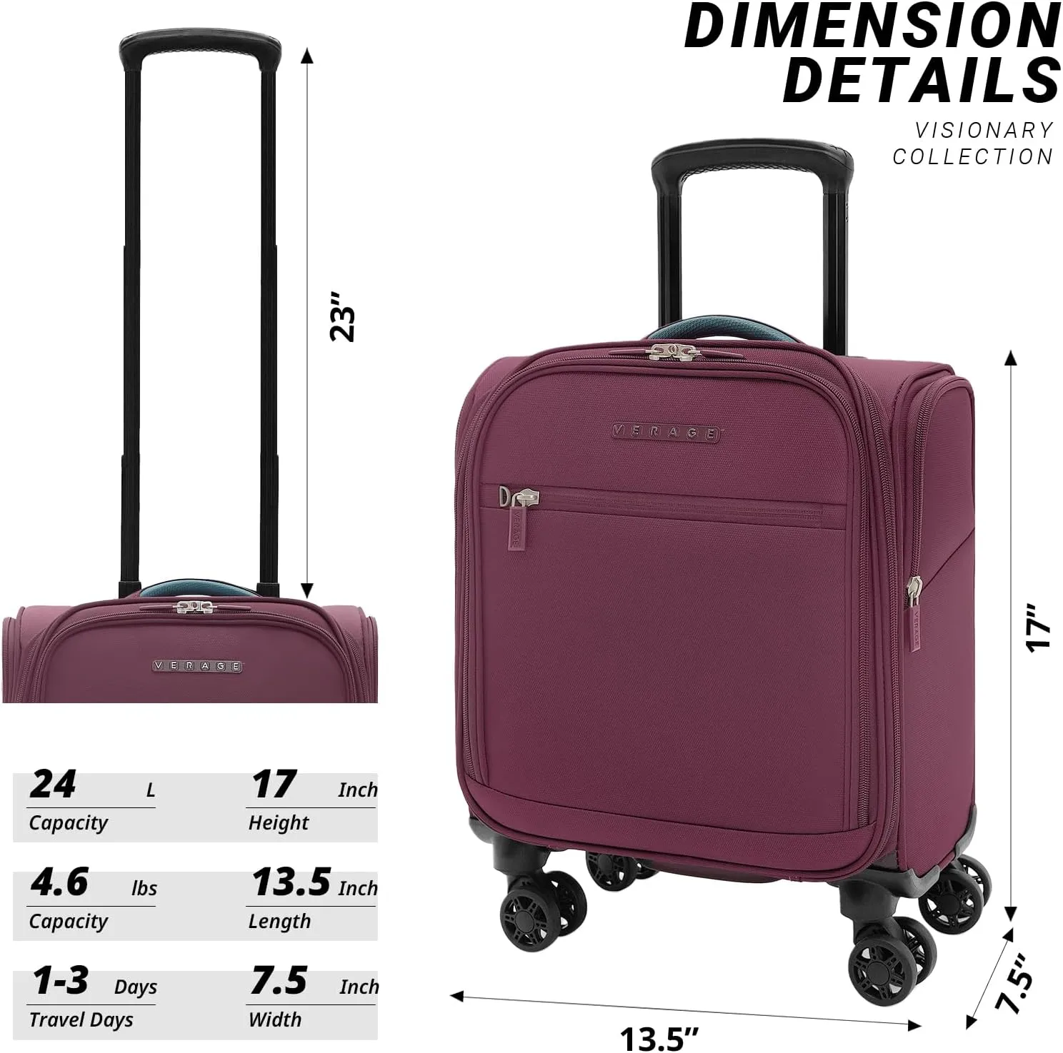 Verage Underseat Carry On Luggage with Wheels & USB Port,14 inch Wheeled Spinner Carry-on Luggages Bags for Airlines, Lightweight Overnight Suitcase for Men Women (14-Inch Compact Underseat Pro)