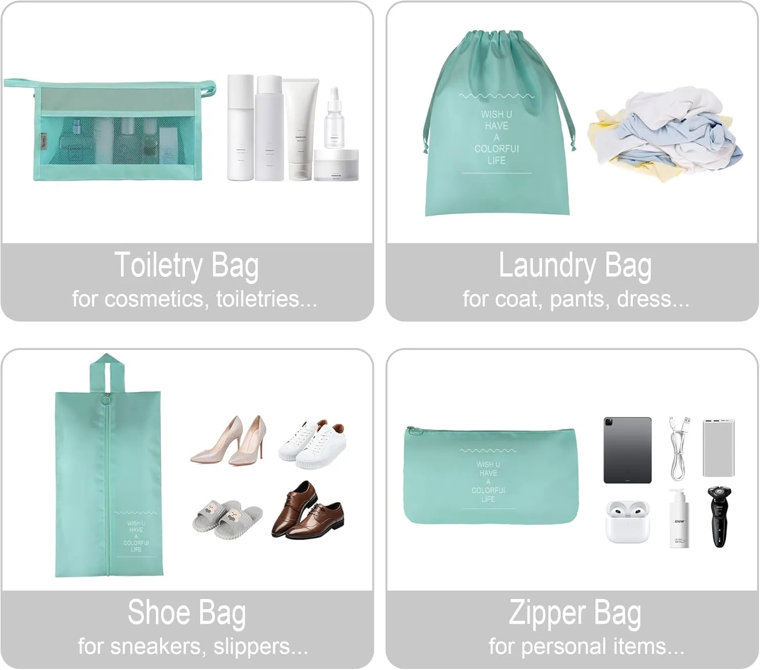 Vercord 8 Set Travel Packing Pods Luggage Organizers Cubes with Laundry Bags Accessories