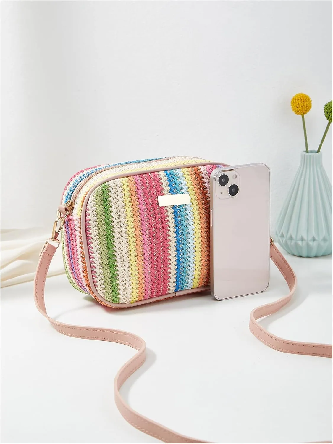 Verdusa Women's Mini Crossbody Bags Straw Purses Woven Beach Bag