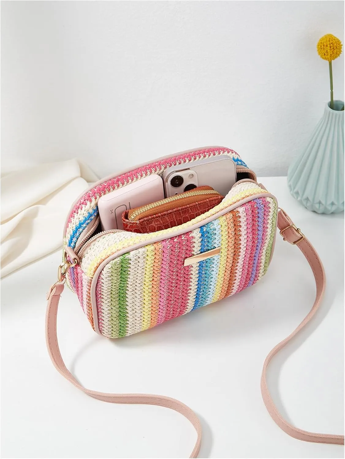 Verdusa Women's Mini Crossbody Bags Straw Purses Woven Beach Bag