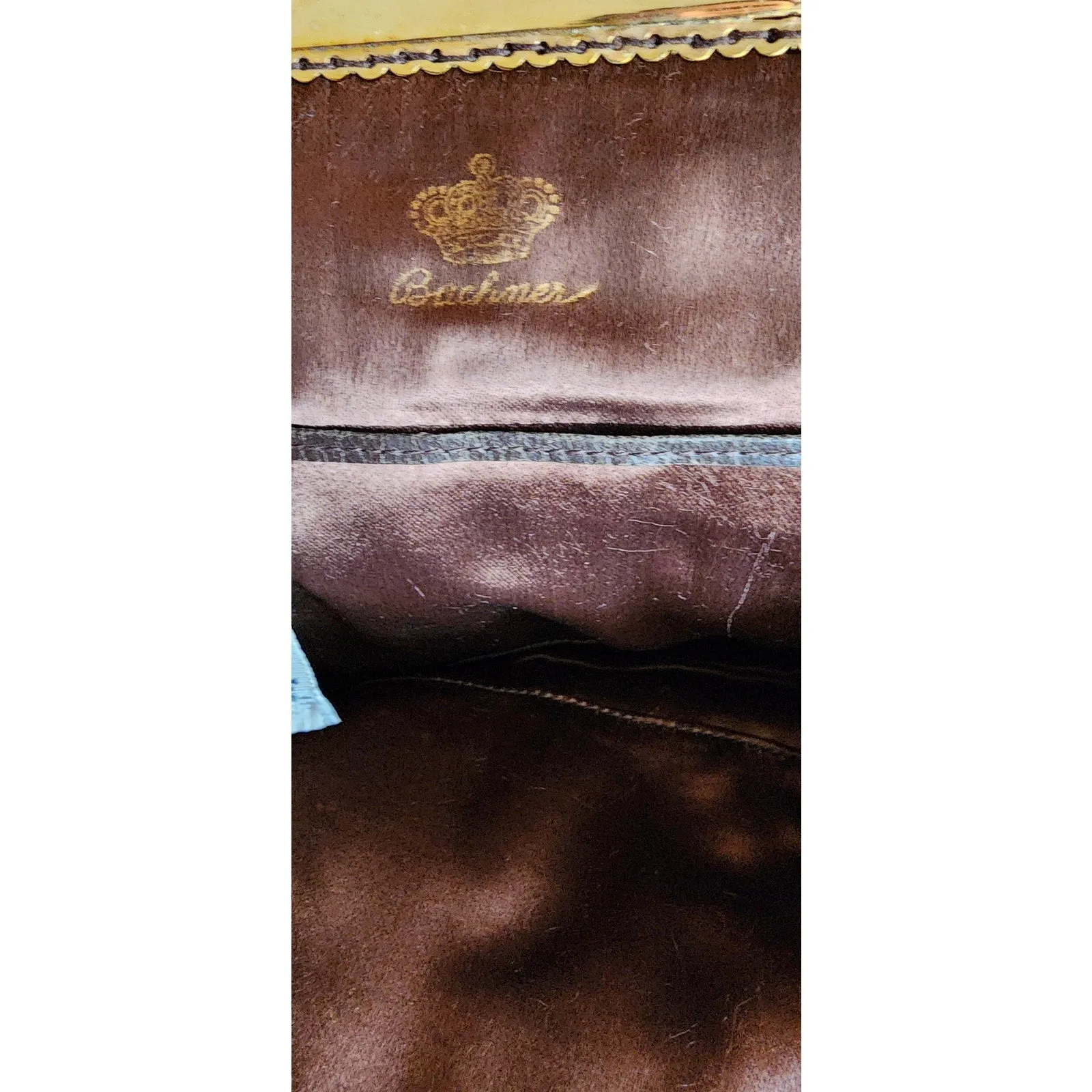 Vintage 40s Brown Bag Brushed Suede Mother of Pearl Buechner