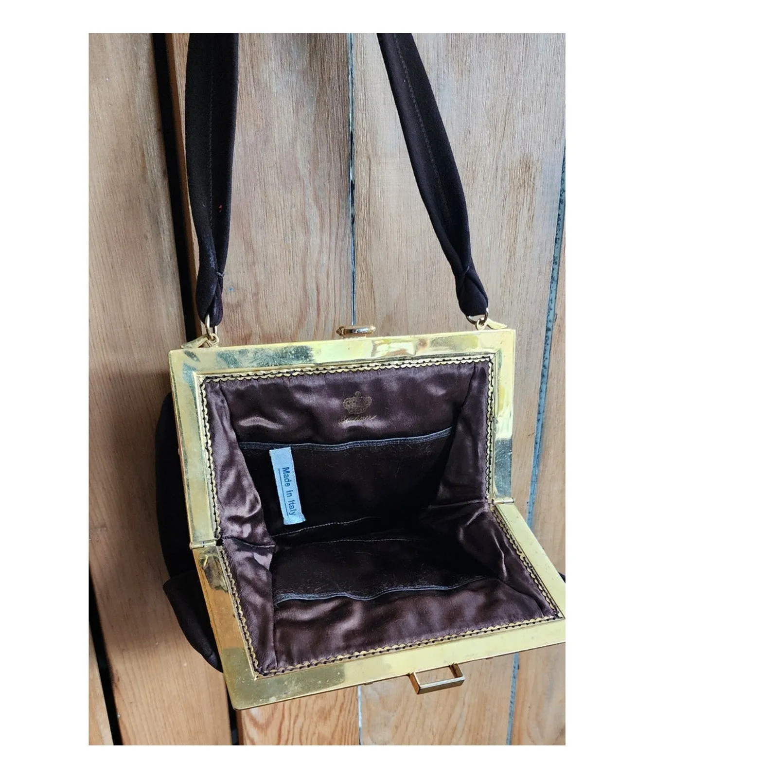 Vintage 40s Brown Bag Brushed Suede Mother of Pearl Buechner