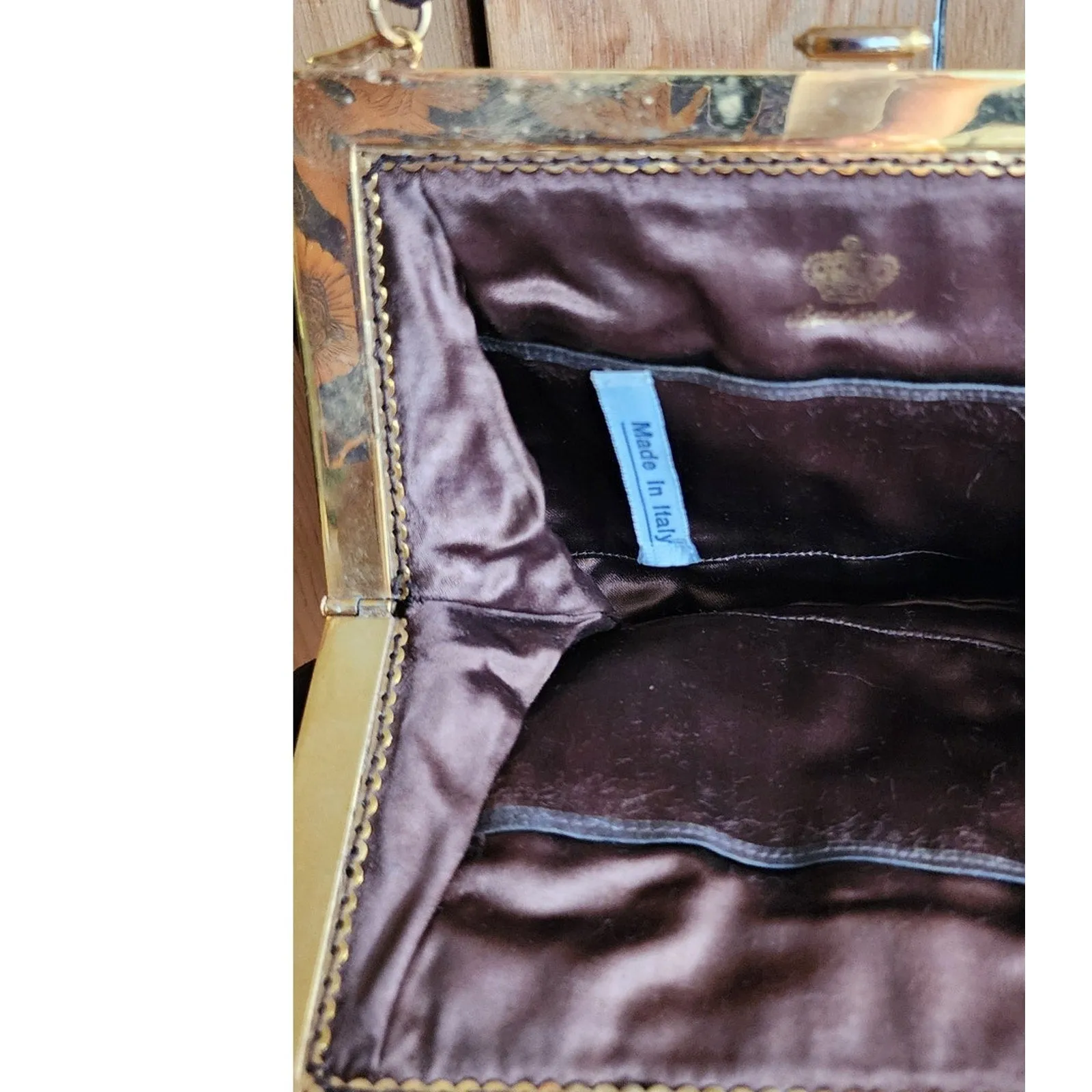 Vintage 40s Brown Bag Brushed Suede Mother of Pearl Buechner