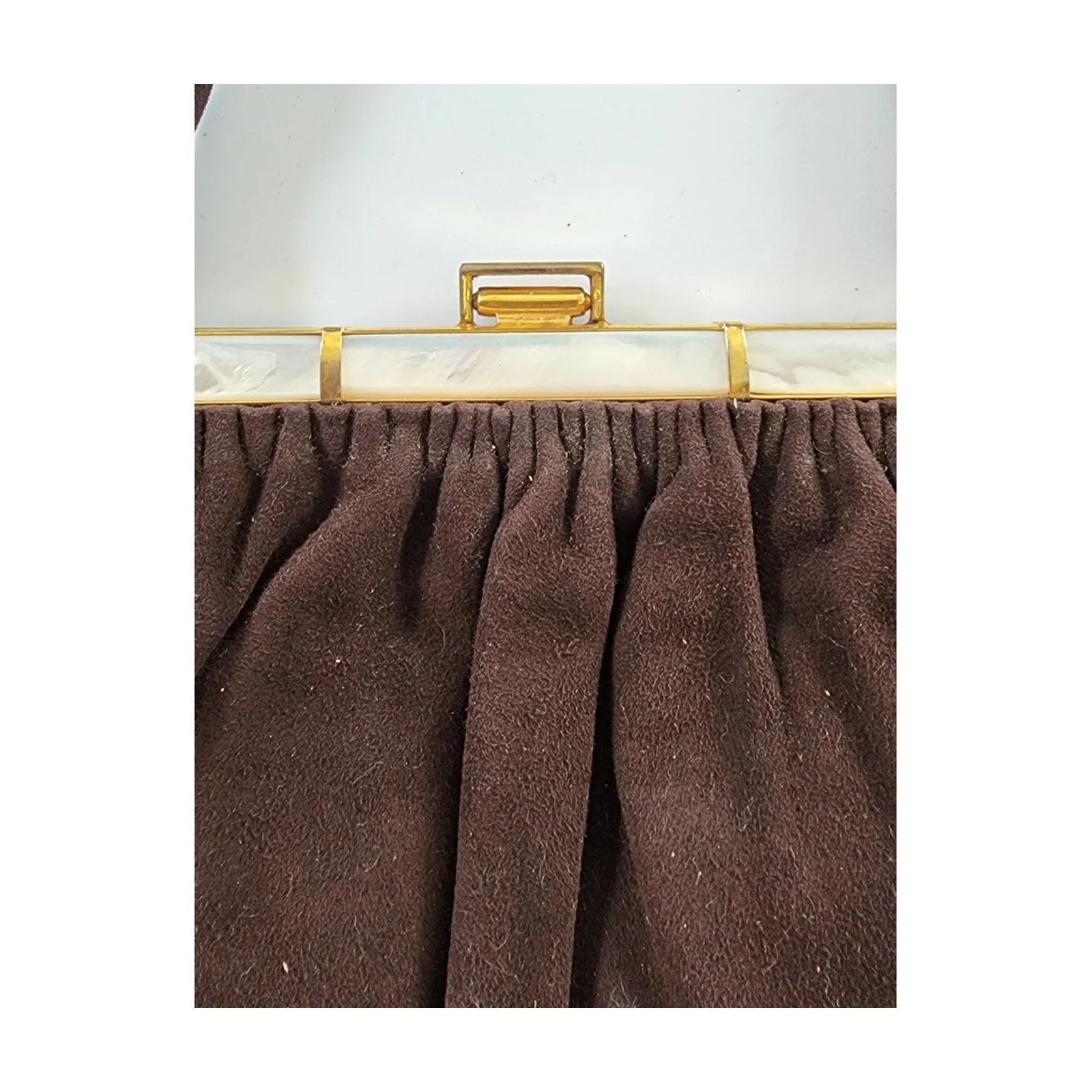 Vintage 40s Brown Bag Brushed Suede Mother of Pearl Buechner