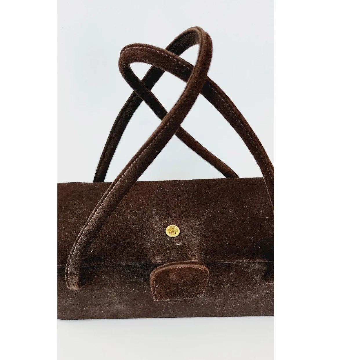 Vintage 40s Brown Box Bag Brushed Suede Theodor California