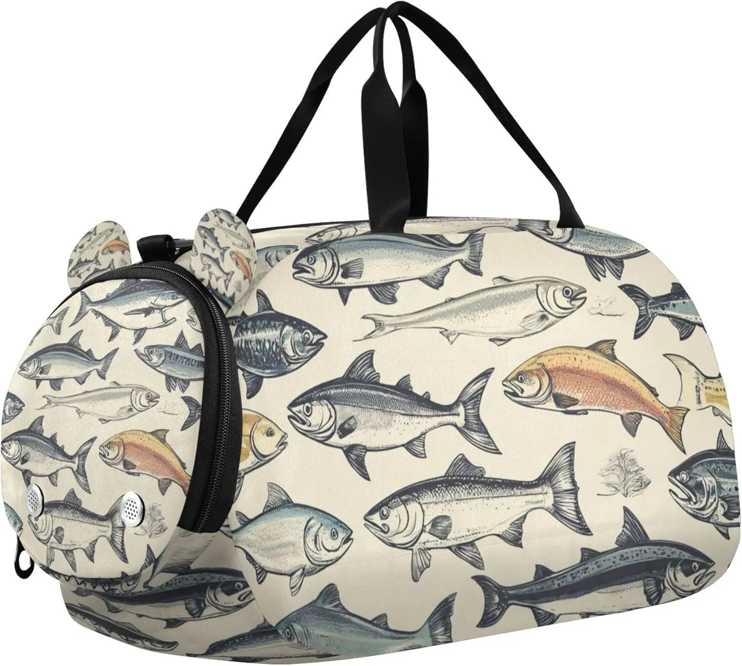 Vintage Fish Pattern Duffle Bag for Toddler Girls Boys, Sports Gym Bag with Shoe Compartments, Kids Travel Overnight Weekender Shoulder Bag