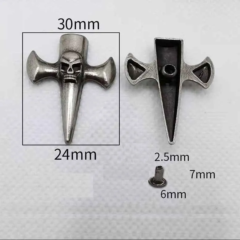 Vintage Silver Skull Cross Rivets Gothic Belt Studs 30pcs