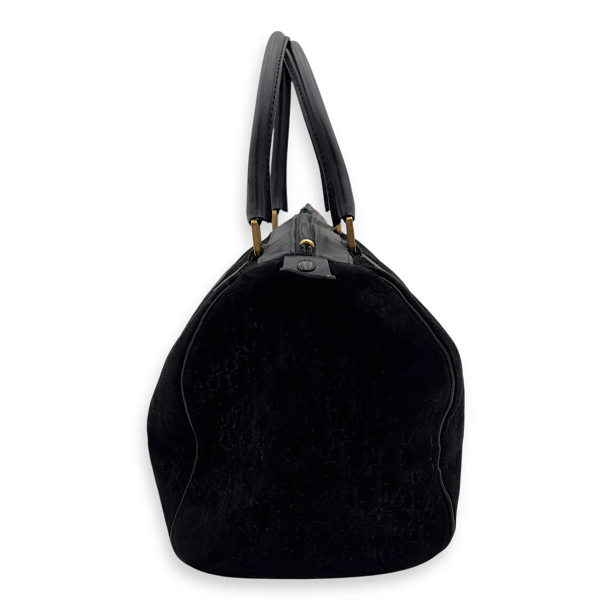 Vintage Top Handle Bag Black in Suede Leather, Gold hardware