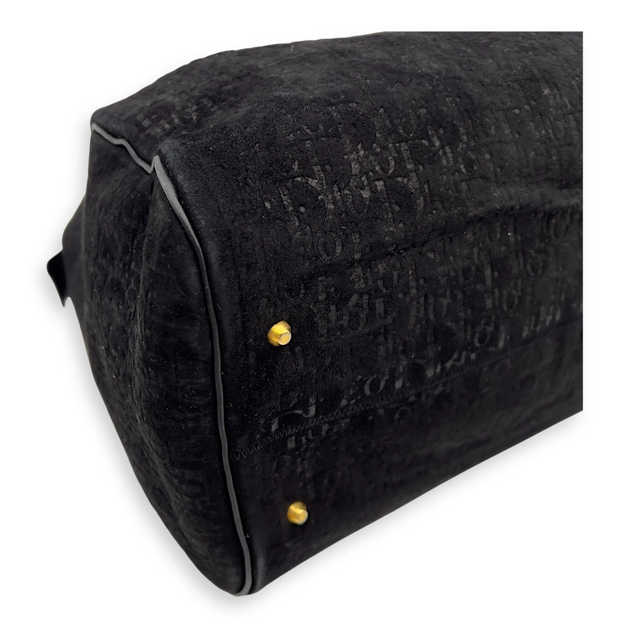 Vintage Top Handle Bag Black in Suede Leather, Gold hardware