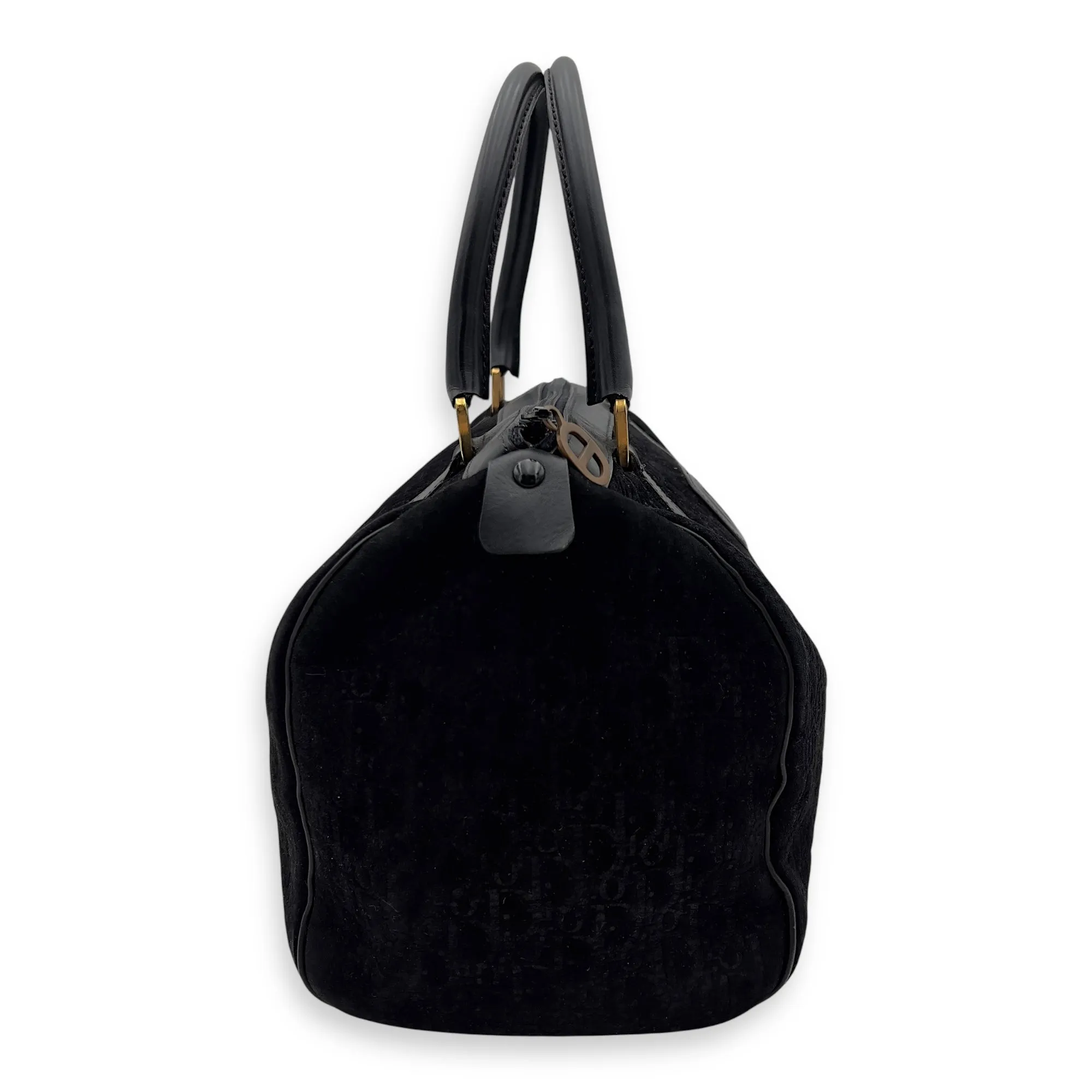Vintage Top Handle Bag Black in Suede Leather, Gold hardware
