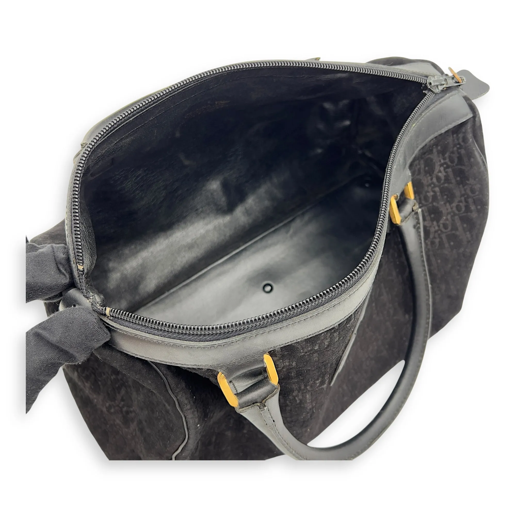 Vintage Top Handle Bag Black in Suede Leather, Gold hardware