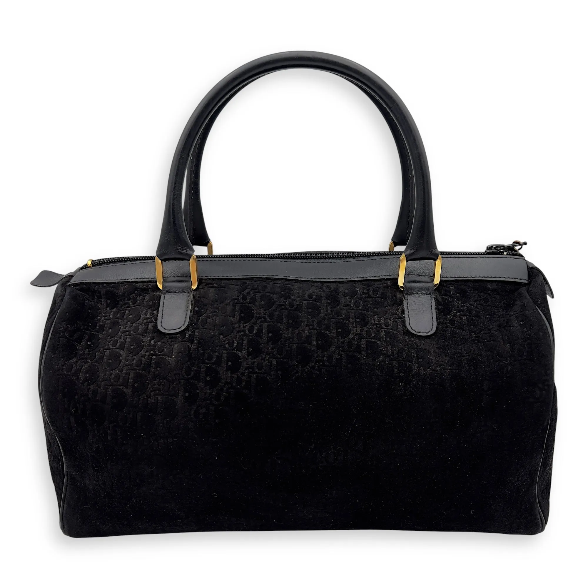 Vintage Top Handle Bag Black in Suede Leather, Gold hardware