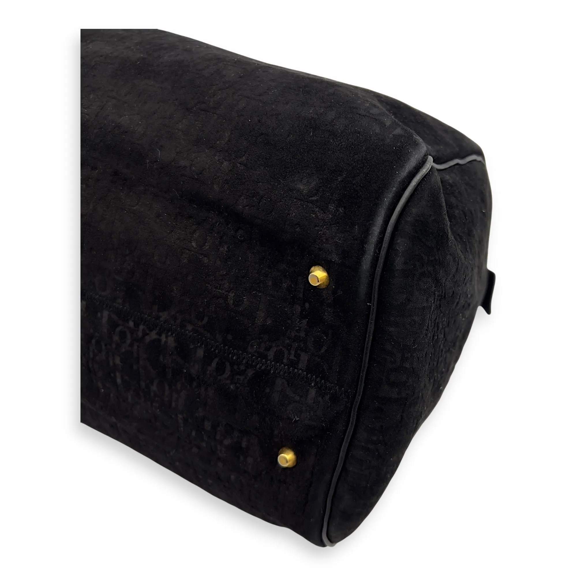 Vintage Top Handle Bag Black in Suede Leather, Gold hardware