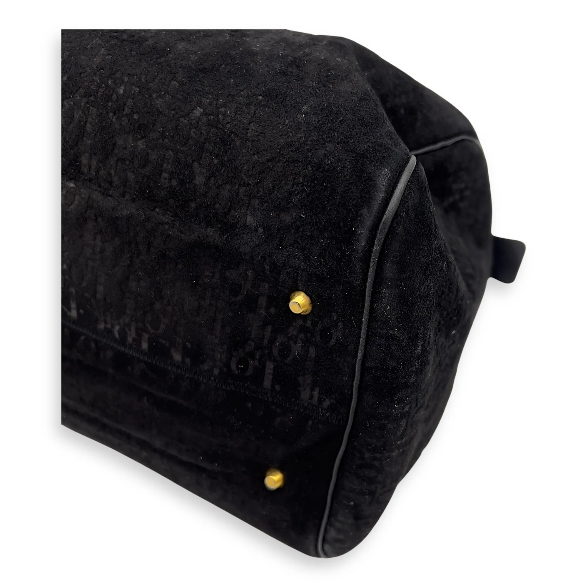 Vintage Top Handle Bag Black in Suede Leather, Gold hardware