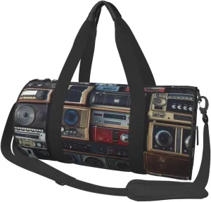 Vintage Wall of Radio Boombox Travel Duffle Bag for Men Women Sport Gym Bag Foldable Weekender Bag Carry on Overnight Bag for Travel Swimming Basketball