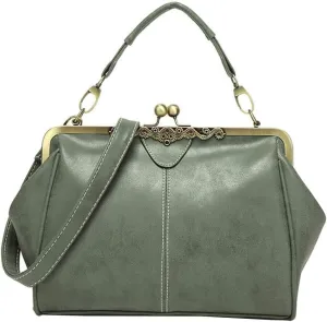 Vintage Women Tote BagsSmall Retro Handbags Kiss Lock Crossbody Bags Purse Frosted Leather Messenger Bag