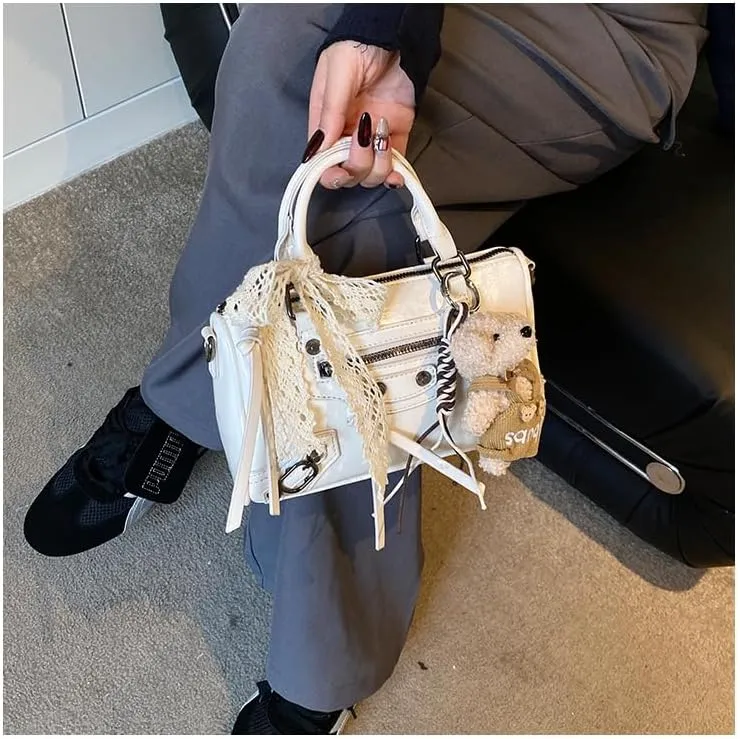 Vintage Y2K Aesthetic Vegan Leather Purse, Retro Rock Messenger Handbag Crossbody Shoulder Bag Trendy Punk Coquette