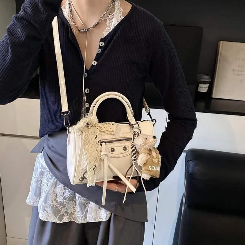 Vintage Y2K Aesthetic Vegan Leather Purse, Retro Rock Messenger Handbag Crossbody Shoulder Bag Trendy Punk Coquette