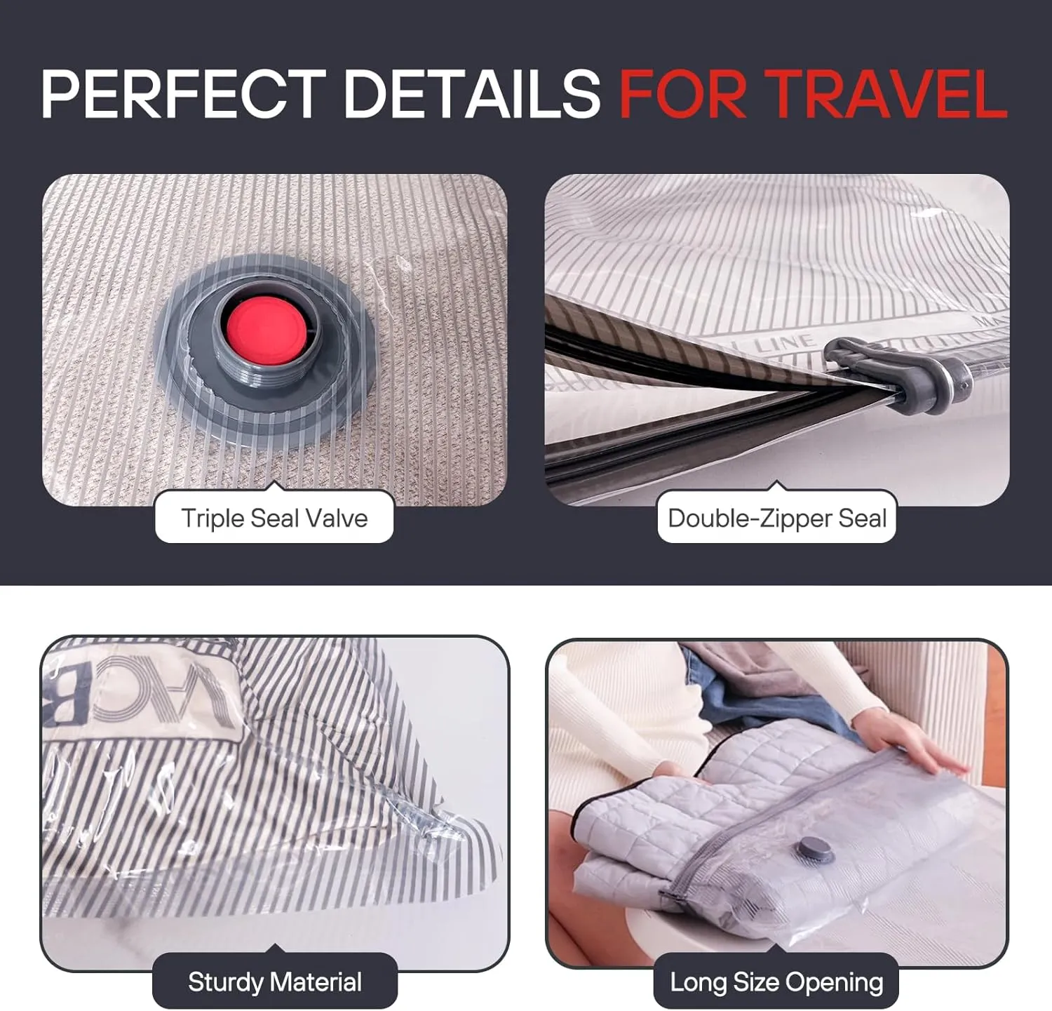 VMstr 15 Pack Travel Vacuum Storage Bags, Vacuum Packing Seal for Luggage and Suitcase, Compression Bags for Travel