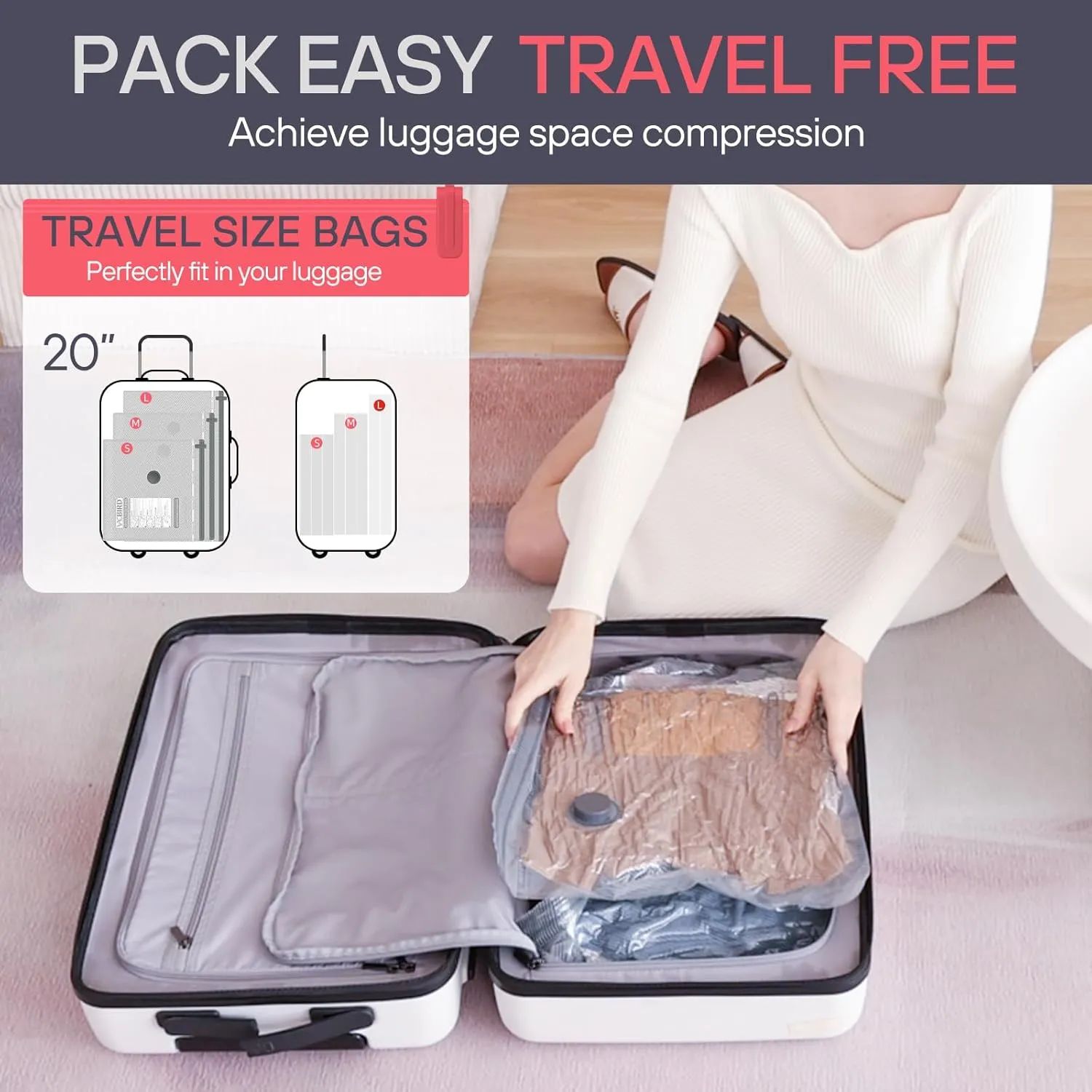 VMstr Travel Vacuum Storage Bags with Electric Pump (D/C Powered), 12 Pack Space-Saving Compression Bags for Clothes and Luggage Packing, Carry-on Travel Size