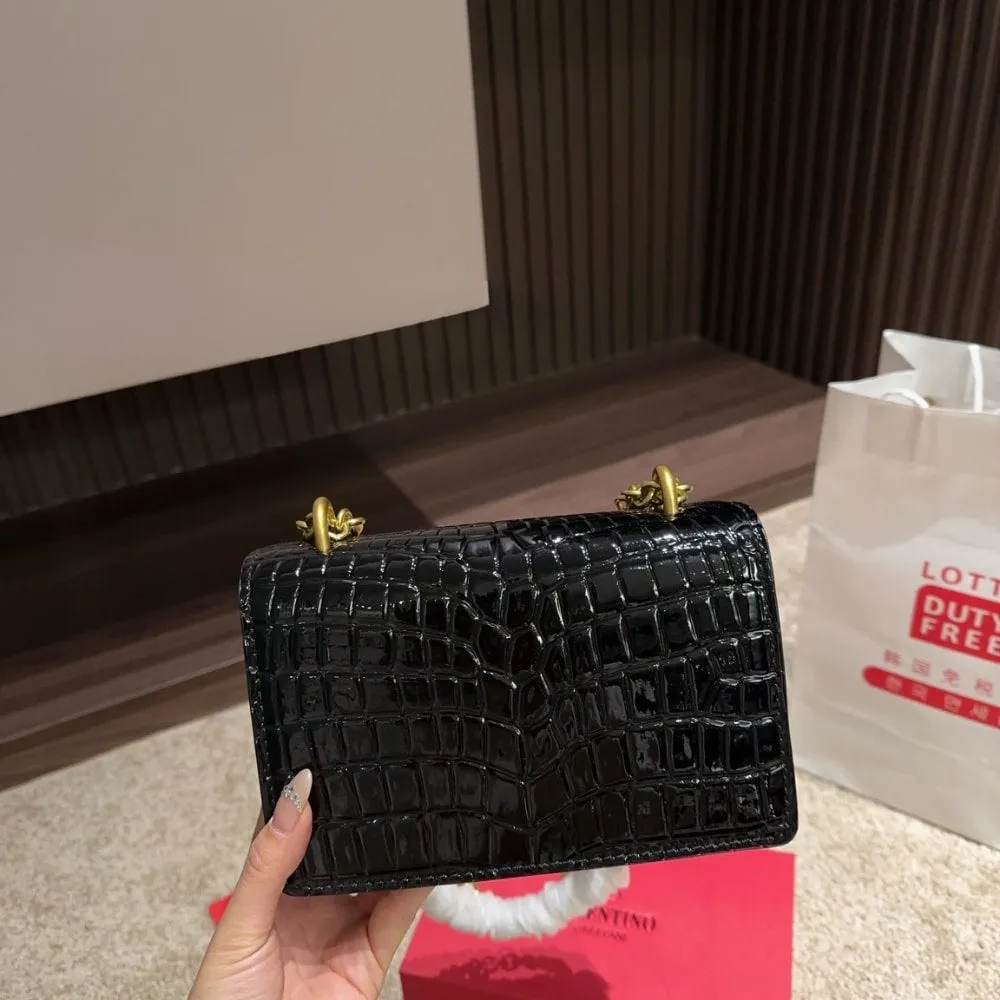 VO GARAVANI VAIN SMALL SHOULDER BAG IN CROCODILE BLACK 19CM 6W0B0R17TVG 0NO