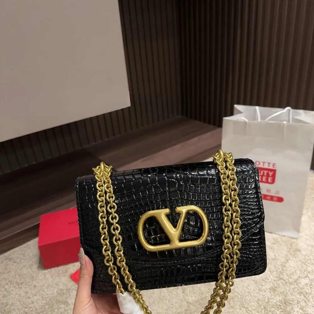 VO GARAVANI VAIN SMALL SHOULDER BAG IN CROCODILE BLACK 19CM 6W0B0R17TVG 0NO