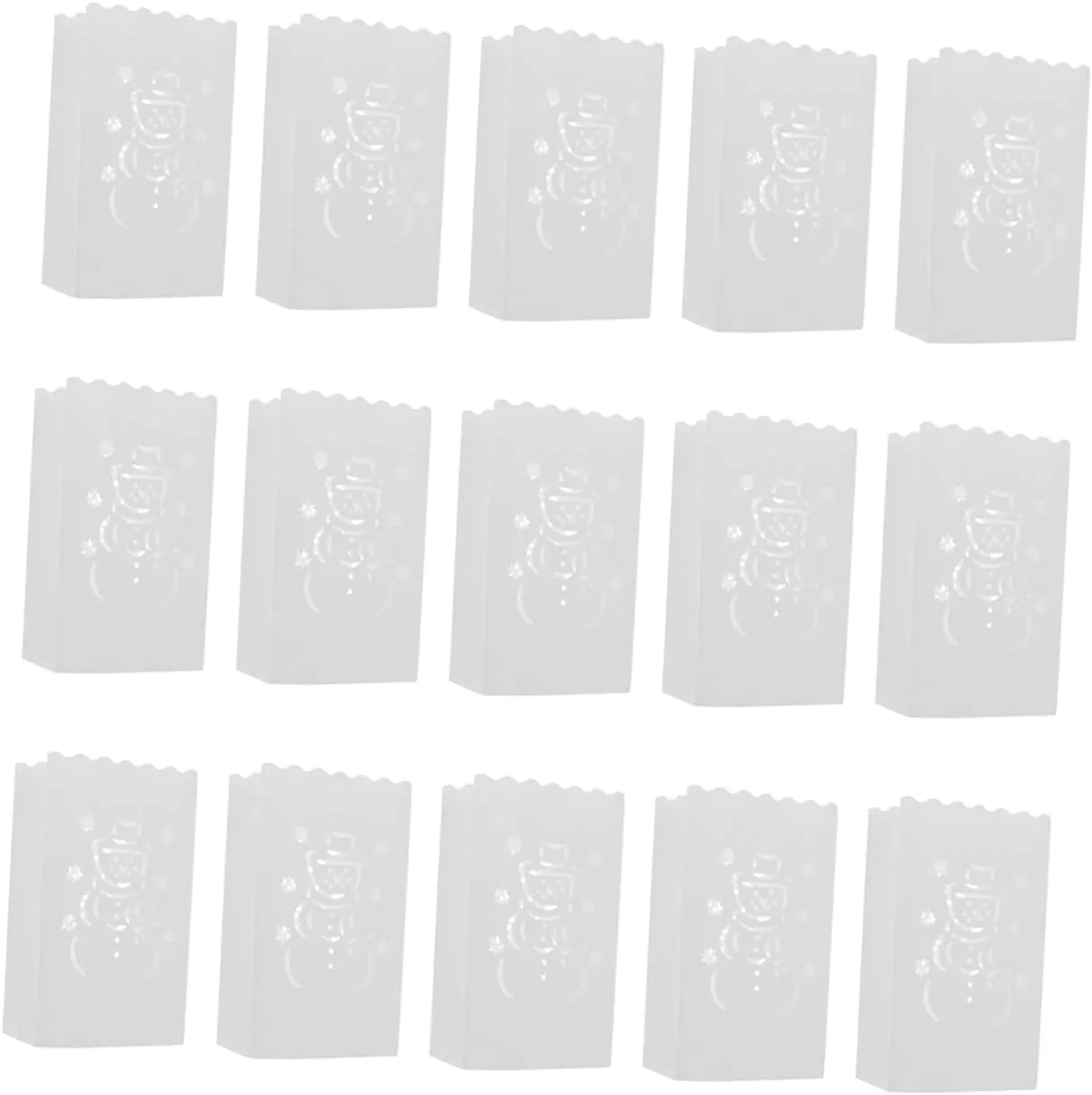 VOSAREA 30Pcs Snowman Hollow Out Candle Bags Flame Resistant Lanterns for Christmas Decoration for Tealights LED Lights Enhance Holiday Atmosphere