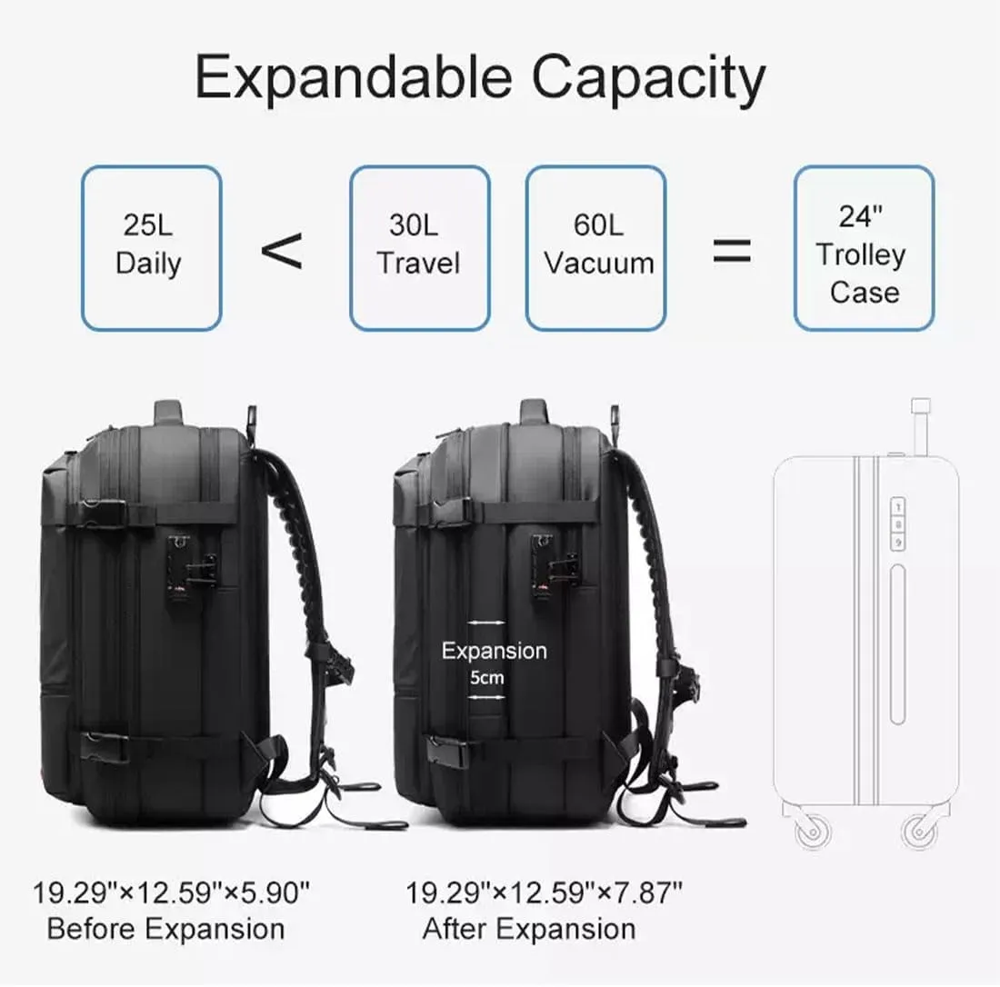 Voyagevac Backpack, Vacpack Backpack with Vacuum, 60L Expandable, Vacuum Compression Waterproof Travel Adventure Commuting (Gray)