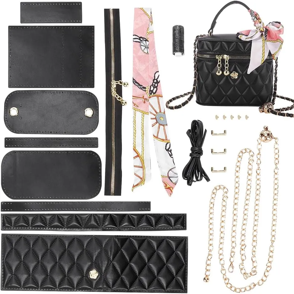 WADORN DIY PU Leather Crossbody Bucket Bag Making Kit, Handmade Shoulder Bag Sewing Materials Handicraft Purse Making All Accessories DIY Personalized Bag Stitching Set, 6.69x3.15x5.51 lnch, Black