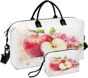 Watercolor Apples Pattern Travel Duffel Bags 2PCS,Sports Duffel Bags for Men Women,Weekender Overnight Bag Gym Tote Bag with Toiletry Bag