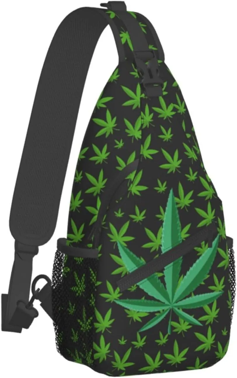 Weed Leaf Pot Cannabis Men Crossbody Chest Bag Single Shoulder Bag Adjustable Strap Sling Bags