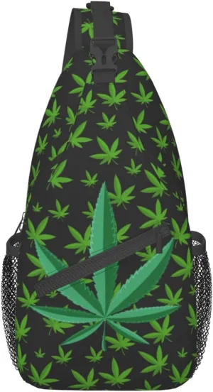 Weed Leaf Pot Cannabis Men Crossbody Chest Bag Single Shoulder Bag Adjustable Strap Sling Bags
